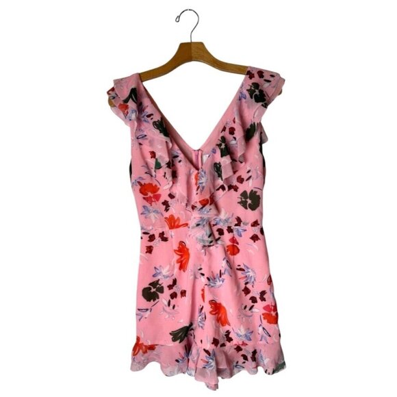 C/MEO Collective Romper Women Small Pink Floral Print V Neck Ruffled Elation‎ - Picture 2 of 12